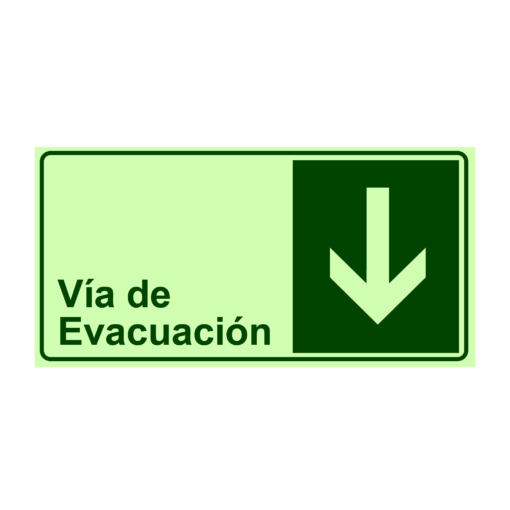 Letrero Fotoluminiscente Vía de Evacuación Flecha Abajo