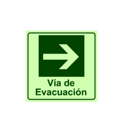 Letrero Fotoluminiscente Vía de Evacuación Flecha Cuadrada