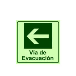 Letrero Fotoluminiscente Vía de Evacuación Flecha Izquierda Cuadrada