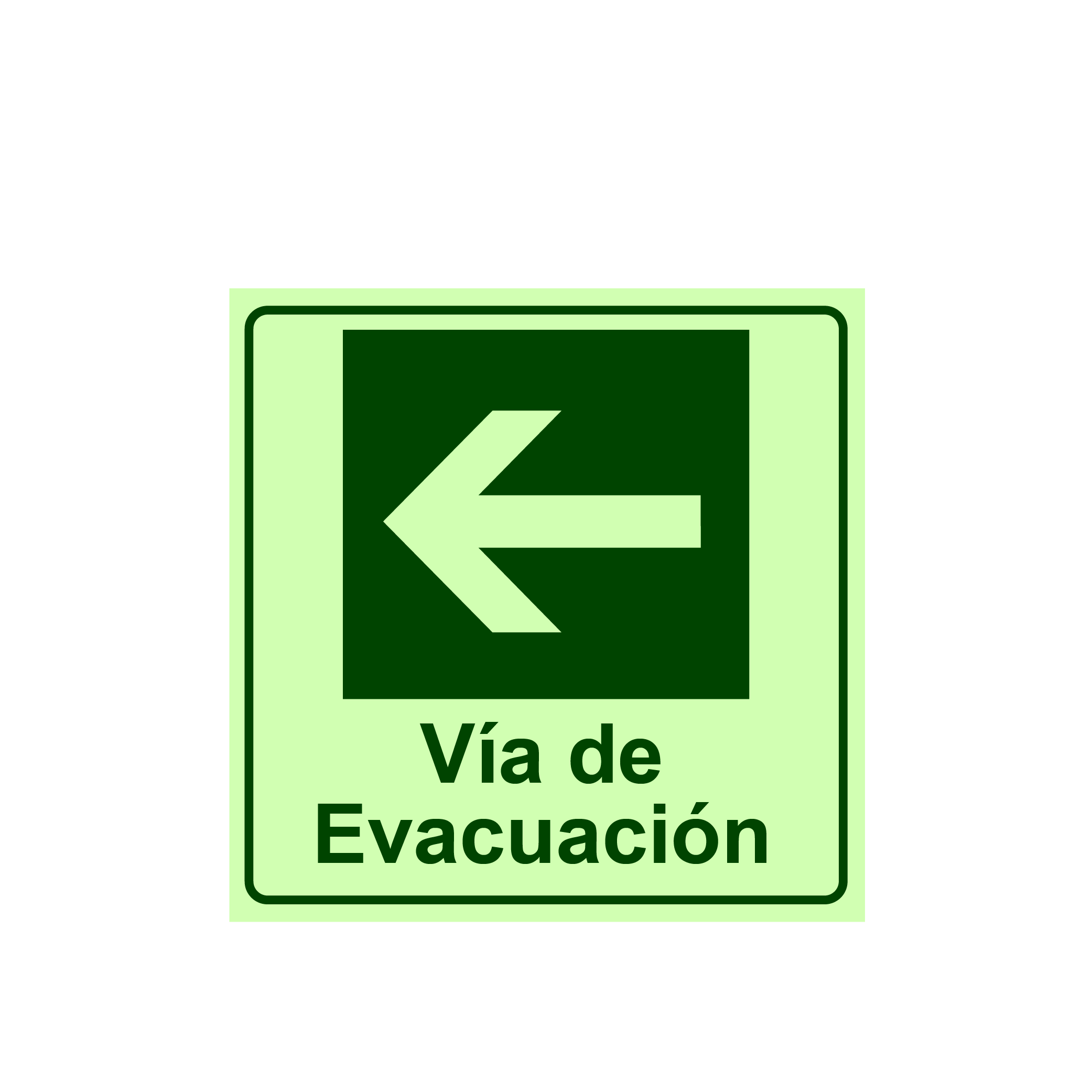 Letrero Fotoluminiscente Vía de Evacuación Flecha Izquierda Cuadrada