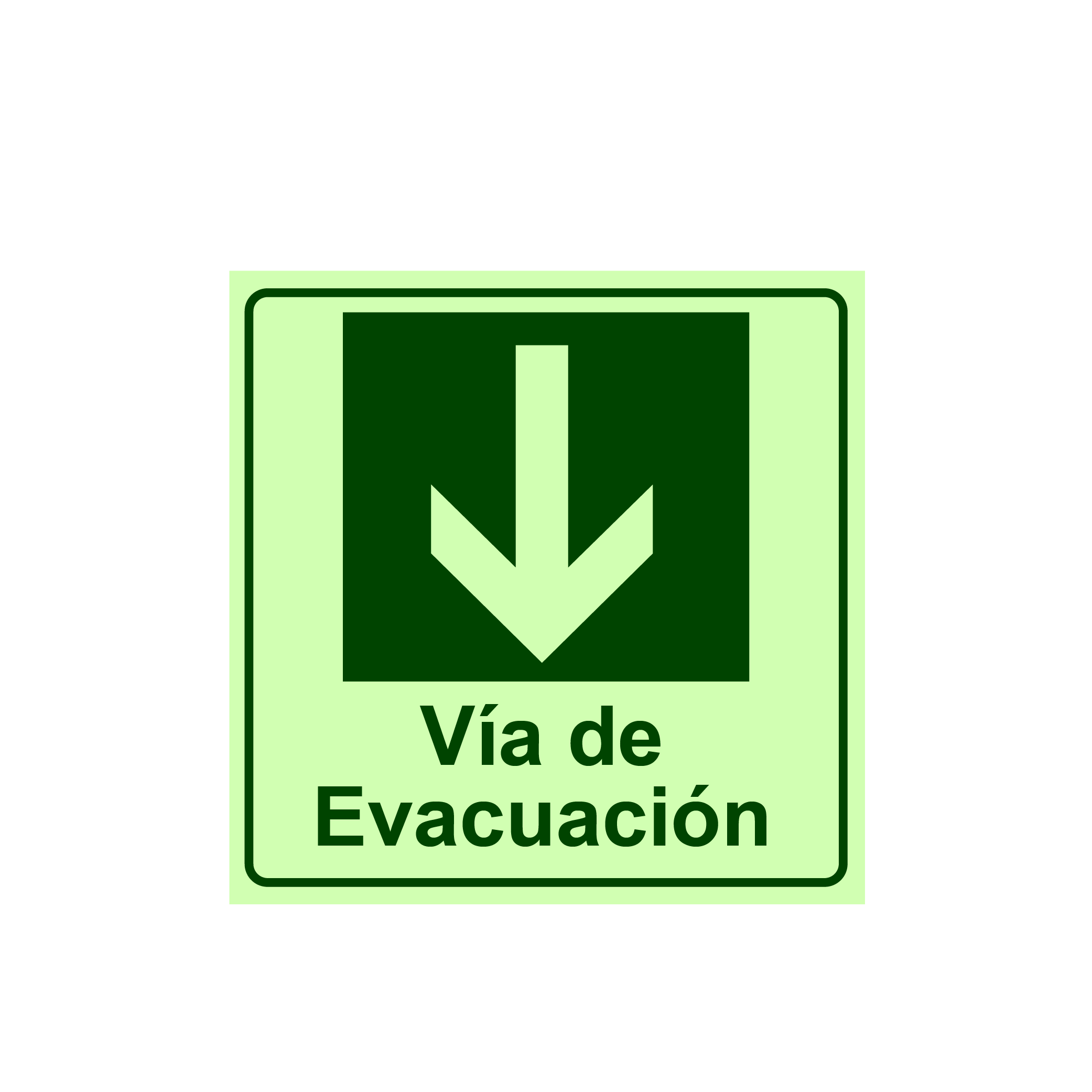Letrero Fotoluminiscente Vía de Evacuación Flecha Abajo Cuadrada
