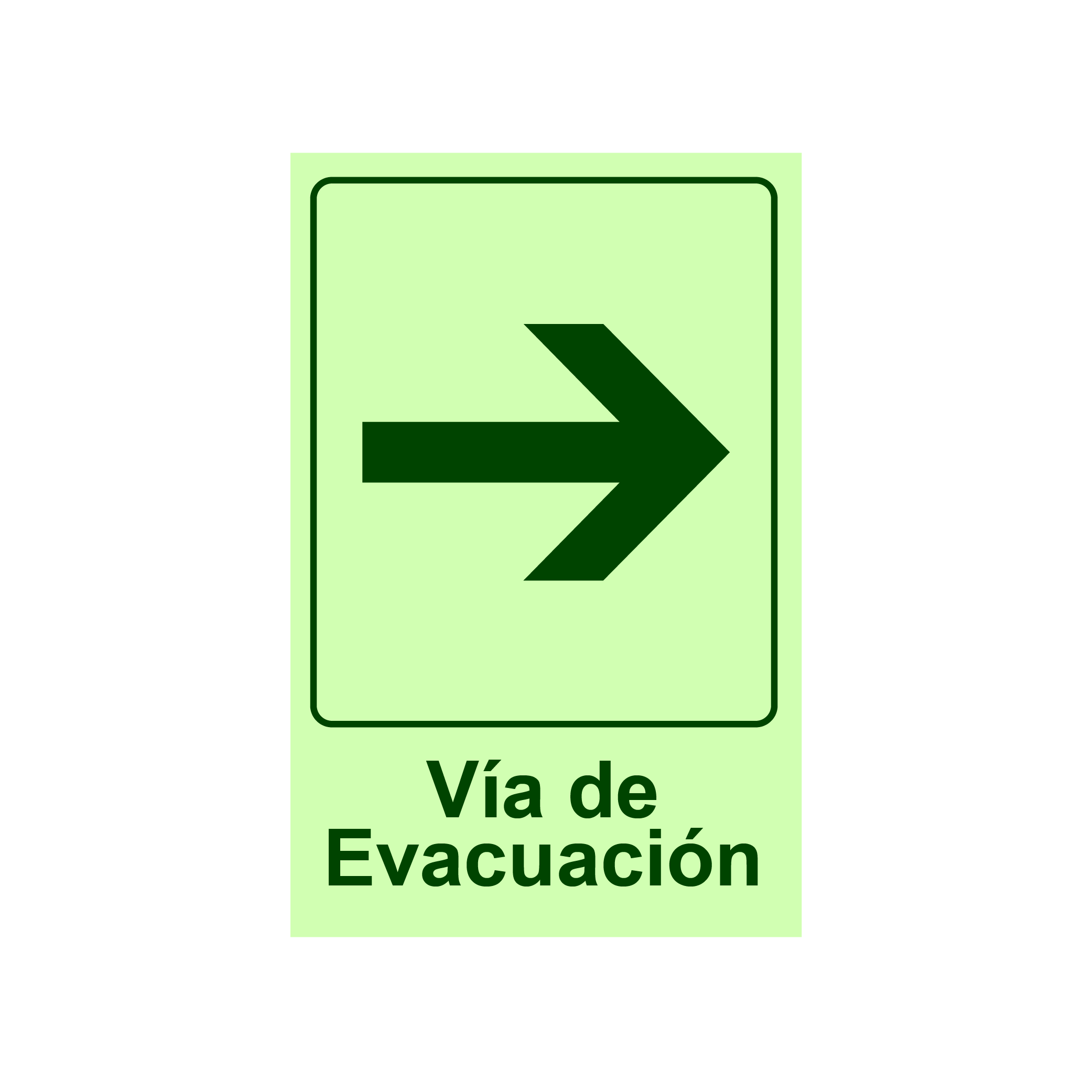 Letrero Fotoluminiscente Vía de Evacuación Vertical Flecha Derecha