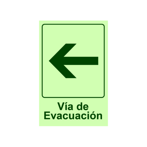 Letrero Fotoluminiscente Vía de Evacuación Vertical Flecha Izquierda