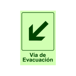 Letrero Fotoluminiscente Vía de Evacuación Vertical Flecha Abajo Izquierda