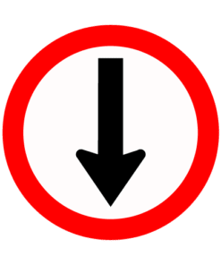 Letrero vial y de tránsito Letrero Tránsito Reglamentaria Dirección Obligada Hacia Abajo fabricado por Letreros Caperuso.