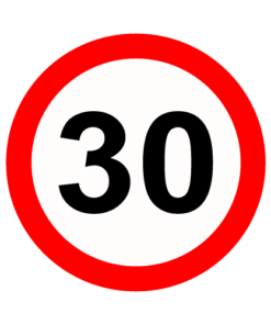 Letrero vial y de tránsito Letrero Tránsito Reglamentaria Velocidad Máxima 30 km/h fabricado por Letreros Caperuso.