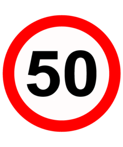 Letrero vial y de tránsito Letrero Tránsito Reglamentaria Velocidad Máxima 50 km/h fabricado por Letreros Caperuso.