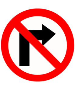 Letrero vial y de tránsito Letrero Tránsito Reglamentaria No Virar Derecha fabricado por Letreros Caperuso.