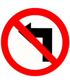 Letrero vial y de tránsito Letrero Tránsito Reglamentaria No Virar Izquierda fabricado por Letreros Caperuso.