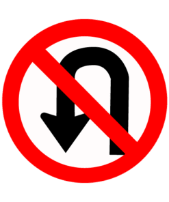 Letrero vial y de tránsito Letrero Tránsito Reglamentaria No Virar en U fabricado por Letreros Caperuso.