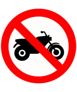 Letrero vial y de tránsito Letrero Tránsito Reglamentaria Prohibición de Motocicletas fabricado por Letreros Caperuso.