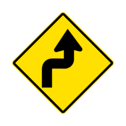 Letrero Tránsito Advertencia Curva y contracurva cerrada a la derecha