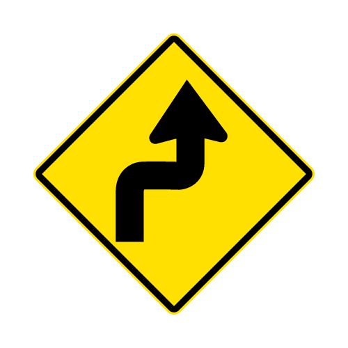 Letrero Tránsito Advertencia Curva y contracurva cerrada a la derecha