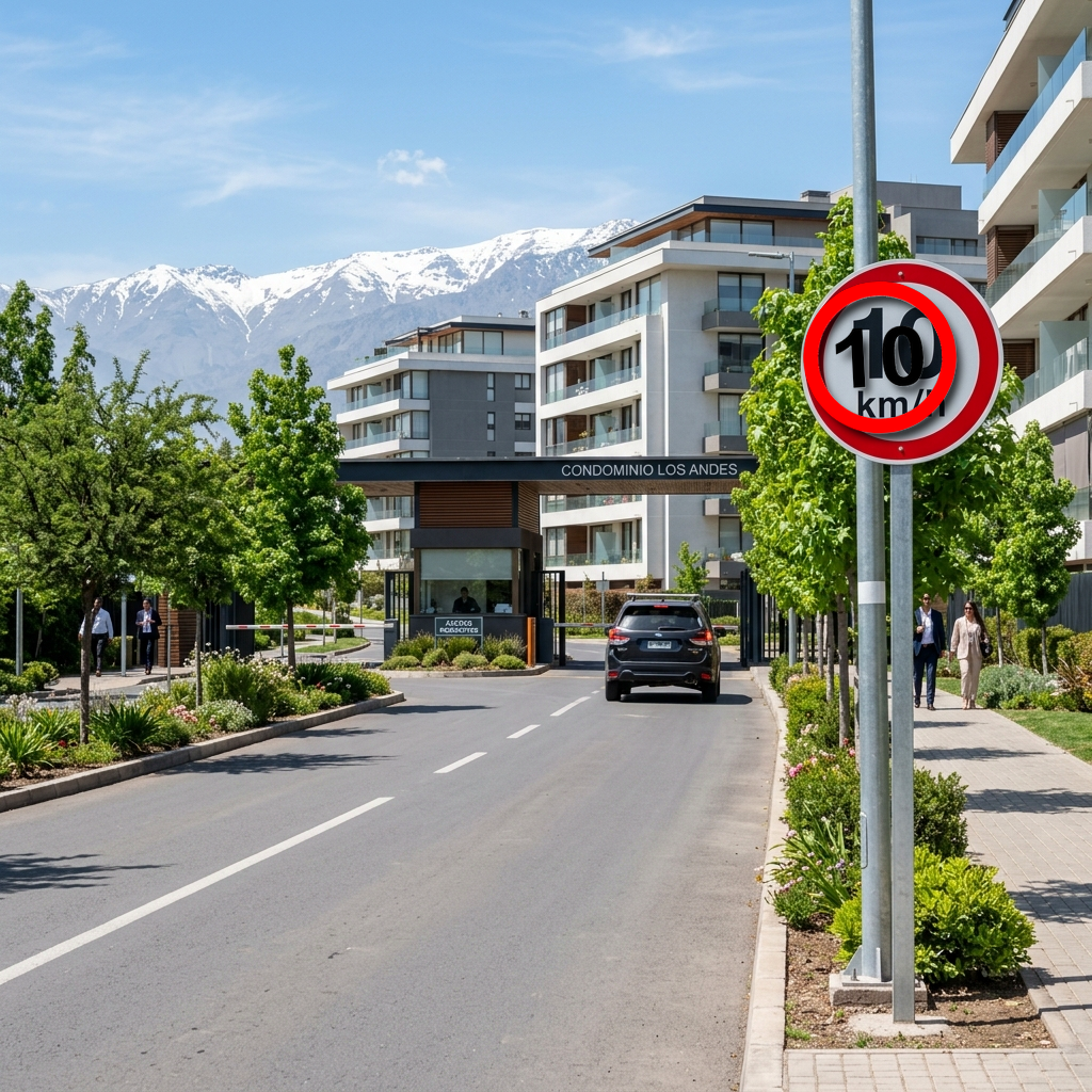 Letreros de velocidad máxima de 10 km/h y 20 km/h en Chile - Condominios y vías privadas