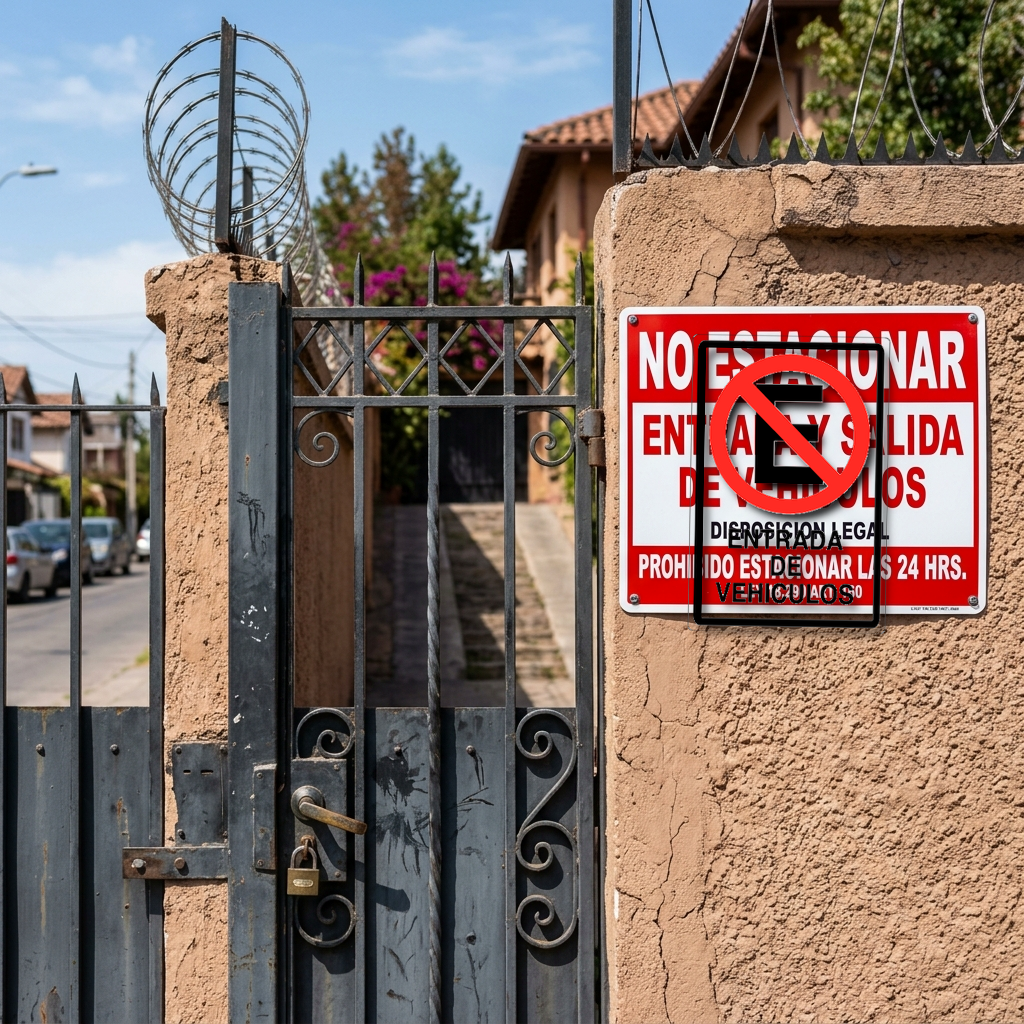 Guía legal y de señalización de 'No Estacionar' en portones de salida de vehículos en Chile