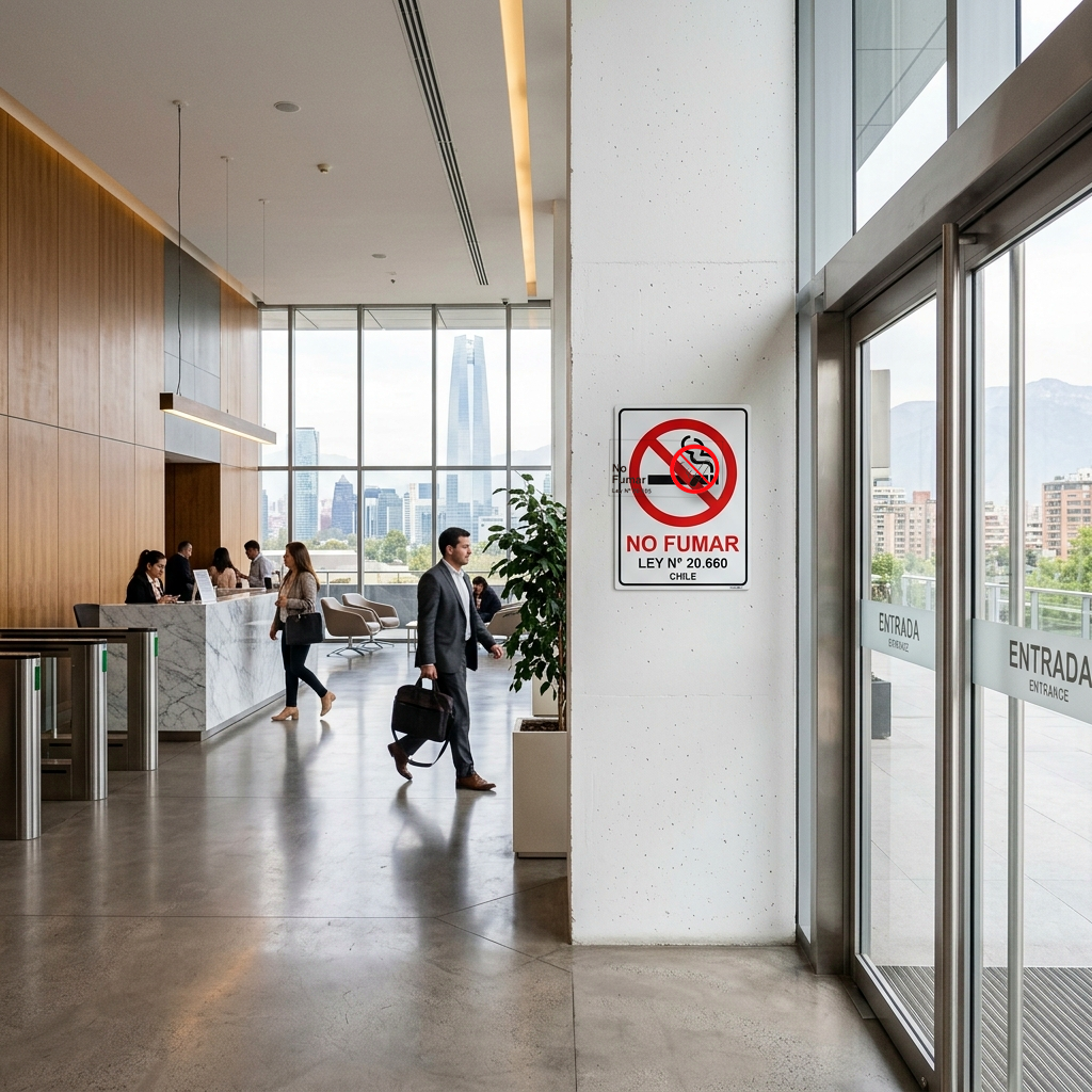 Letreros de 'No Fumar' y Ley de Tabaco 20.660 en espacios públicos de Chile