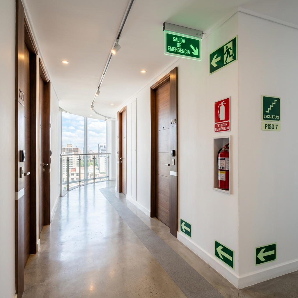 Letrero - Señalización obligatoria en edificios según la Ley 21.442 de Copropiedad Inmobiliaria en Santiago de Chile fabricado por Letreros Caperuso