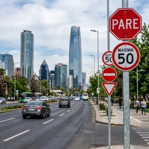 Letreros de tránsito en Chile - Señal PARE velocidad máxima y señales viales