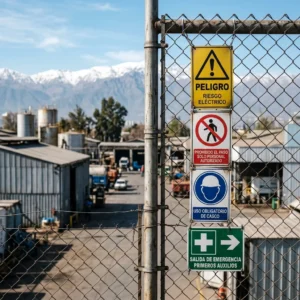 Letreros de peligro y seguridad en contexto industrial Santiago Chile