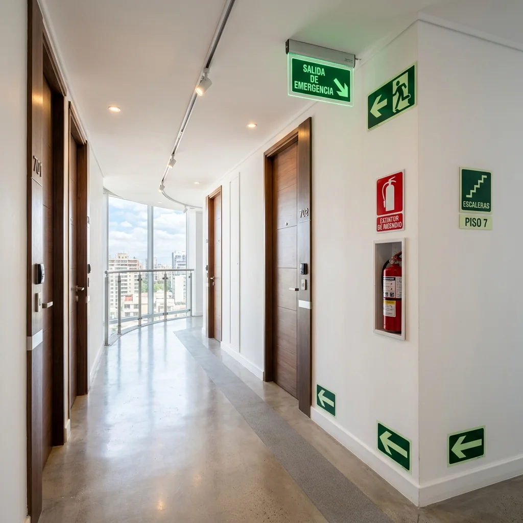 Letrero - Señalización obligatoria en edificios según la Ley 21.442 de Copropiedad Inmobiliaria en Santiago de Chile fabricado por Letreros Caperuso