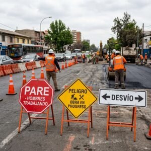 Señalización obras viales temporales Chile - señales PARE y DESVÍO en Santiago - Letreros Caperuso