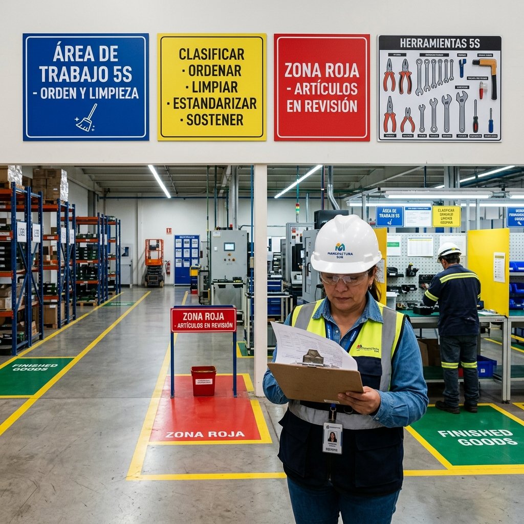 Señalética 5S gestión visual en planta industrial chilena - Letreros Caperuso